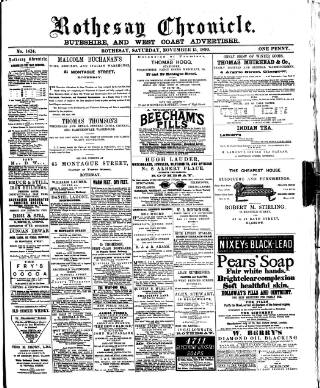 cover page of Rothesay Chronicle published on November 15, 1890