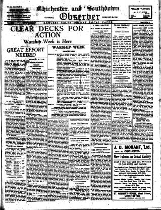 cover page of Chichester Observer published on February 28, 1942