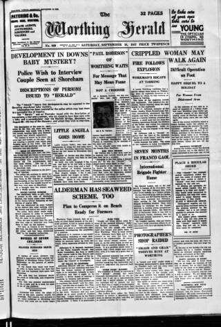 cover page of Worthing Herald published on September 18, 1937