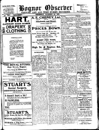 cover page of Bognor Regis Observer published on November 30, 1921