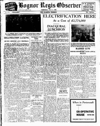 cover page of Bognor Regis Observer published on July 6, 1938