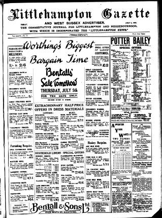 cover page of Littlehampton Gazette published on July 6, 1928