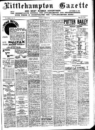 cover page of Littlehampton Gazette published on September 18, 1931