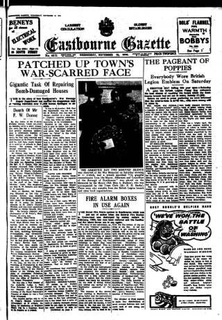 cover page of Eastbourne Gazette published on November 15, 1944