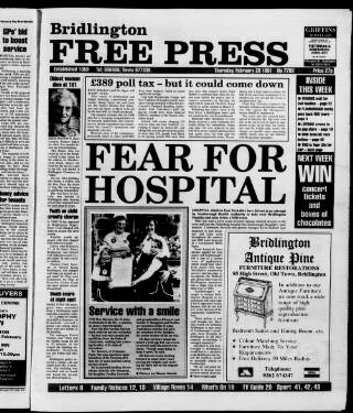 cover page of Bridlington Free Press published on February 28, 1991