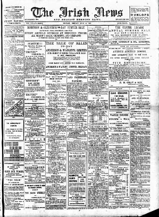 cover page of Irish News and Belfast Morning News published on July 6, 1908