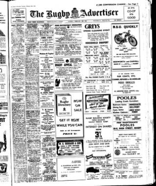 cover page of Rugby Advertiser published on February 28, 1956