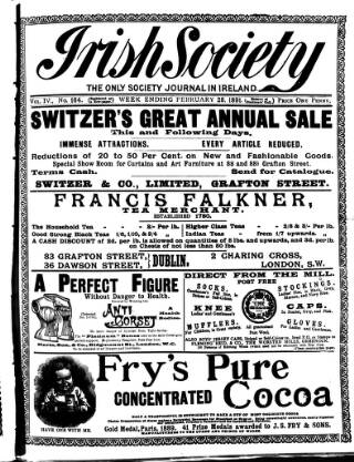 cover page of Irish Society (Dublin) published on February 28, 1891