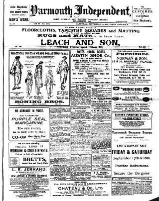 cover page of Yarmouth Independent published on September 18, 1920