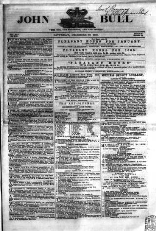cover page of John Bull published on December 30, 1865