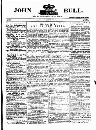 cover page of John Bull published on February 28, 1874