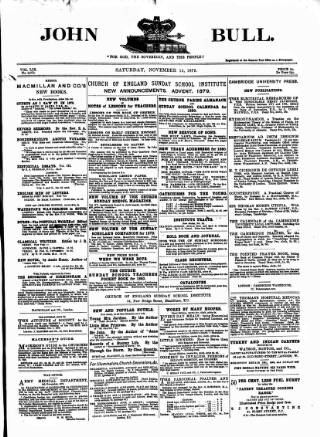 cover page of John Bull published on November 15, 1879