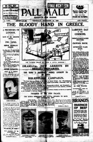 cover page of Pall Mall Gazette published on November 30, 1922