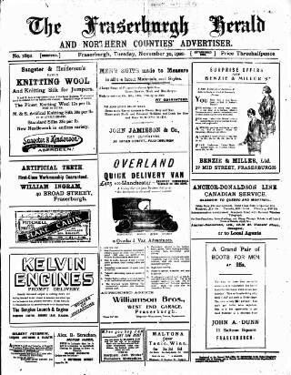 cover page of Fraserburgh Herald and Northern Counties' Advertiser published on November 30, 1920