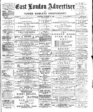 cover page of Tower Hamlets Independent and East End Local Advertiser published on November 15, 1890