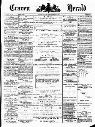 cover page of Craven Herald published on December 30, 1876