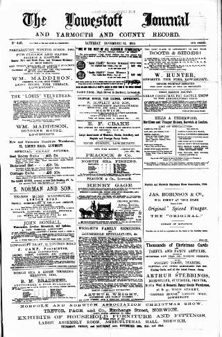 cover page of Lowestoft Journal published on November 15, 1884