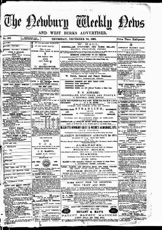 cover page of Newbury Weekly News and General Advertiser published on December 30, 1869