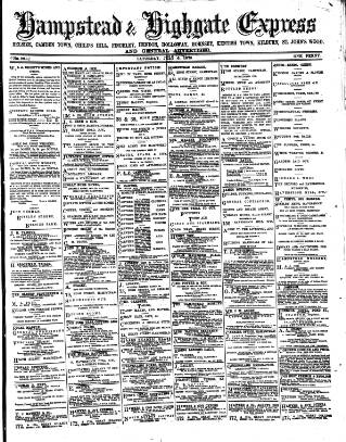 cover page of Hampstead & Highgate Express published on July 6, 1878