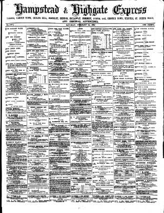 cover page of Hampstead & Highgate Express published on February 28, 1880