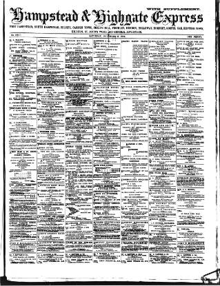 cover page of Hampstead & Highgate Express published on November 15, 1884