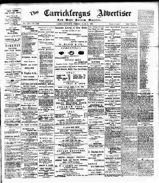 cover page of Carrickfergus Advertiser published on July 6, 1906