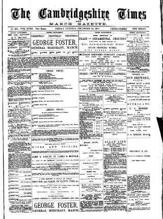 cover page of Cambridgeshire Times published on December 20, 1889