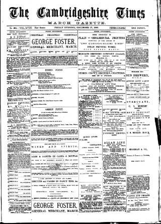 cover page of Cambridgeshire Times published on December 27, 1889