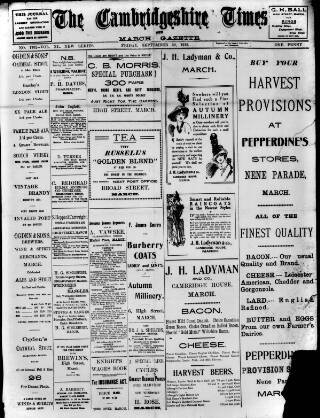 cover page of Cambridgeshire Times published on September 20, 1912