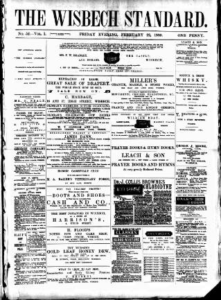cover page of Wisbech Standard published on February 22, 1889