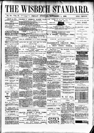 cover page of Wisbech Standard published on November 1, 1889