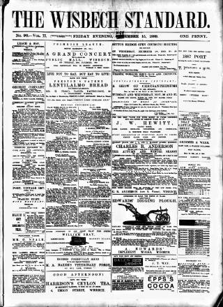 cover page of Wisbech Standard published on November 15, 1889