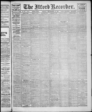 cover page of Ilford Recorder published on September 18, 1914