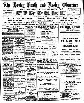 cover page of Bexley Heath and Bexley Observer published on February 28, 1913