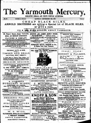 cover page of Yarmouth Mercury published on September 18, 1880