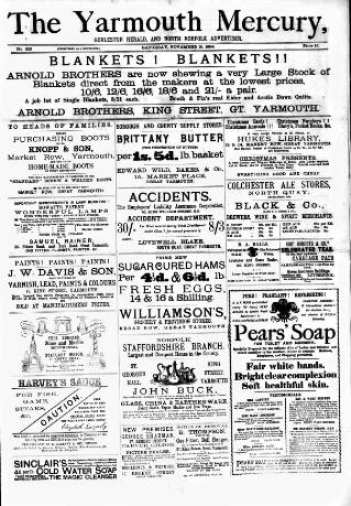 cover page of Yarmouth Mercury published on November 15, 1884