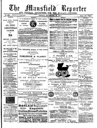 cover page of Mansfield Reporter published on November 30, 1883