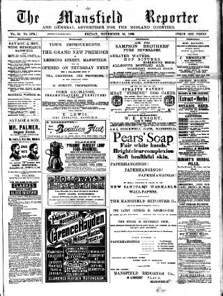 cover page of Mansfield Reporter published on November 15, 1889