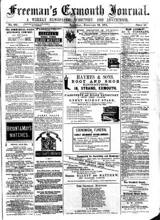 cover page of Exmouth Journal published on February 28, 1874