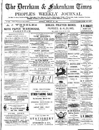 cover page of Dereham and Fakenham Times published on February 23, 1889