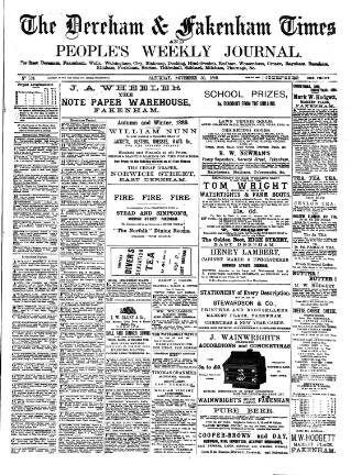 cover page of Dereham and Fakenham Times published on November 30, 1889