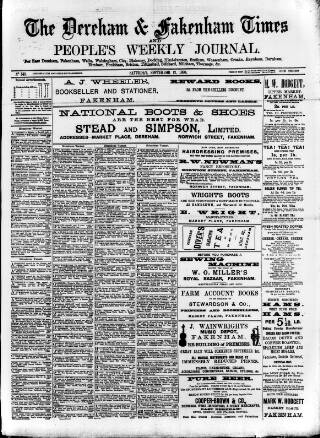 cover page of Dereham and Fakenham Times published on September 13, 1890