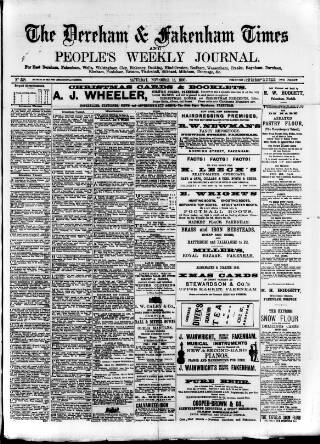 cover page of Dereham and Fakenham Times published on November 15, 1890