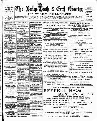 cover page of Bexley Heath and Bexley Observer published on November 15, 1895