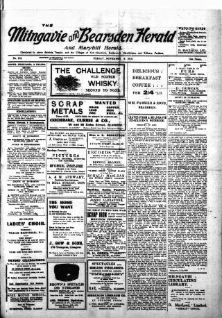 cover page of Milngavie and Bearsden Herald published on November 15, 1918