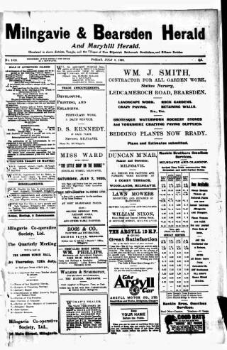 cover page of Milngavie and Bearsden Herald published on July 6, 1923