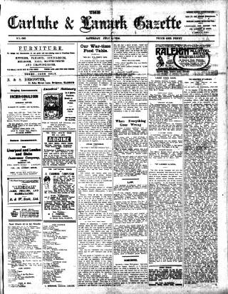 cover page of Carluke and Lanark Gazette published on July 6, 1918
