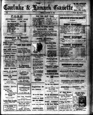 cover page of Carluke and Lanark Gazette published on December 30, 1927