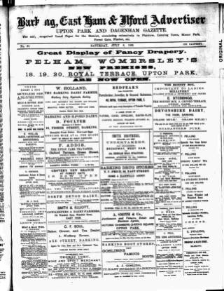 cover page of Barking, East Ham & Ilford Advertiser published on July 6, 1889