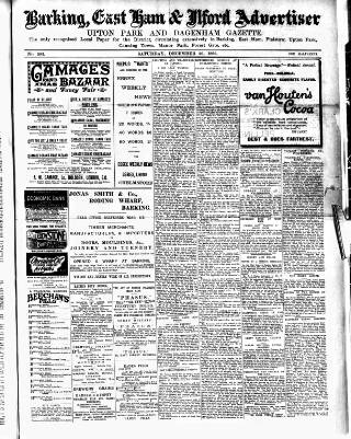 cover page of Barking, East Ham & Ilford Advertiser published on December 30, 1899